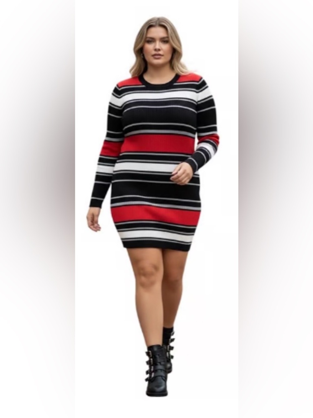Planet Gold Ribbed Metallic Striped Sweater Dress